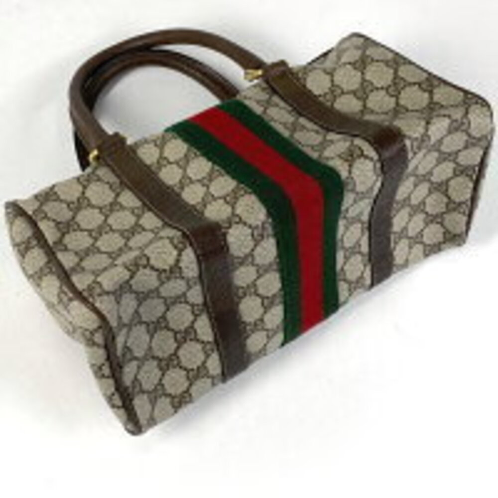 Gucci Boston Sherry Web GG Canvas Brown Bag - Picture 1 of 7